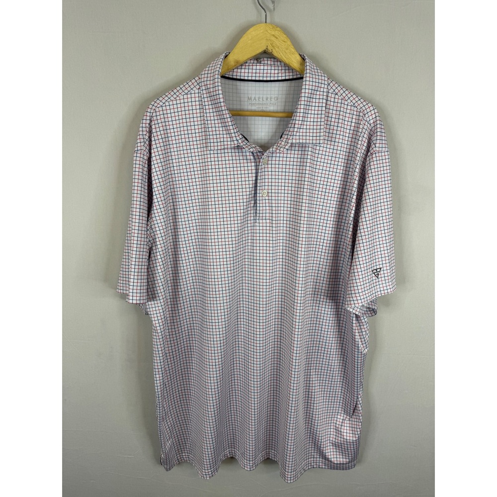 Maelreg Performance‎ Polo Shirt Mens 3XL White Red Blue Grid Check Golf